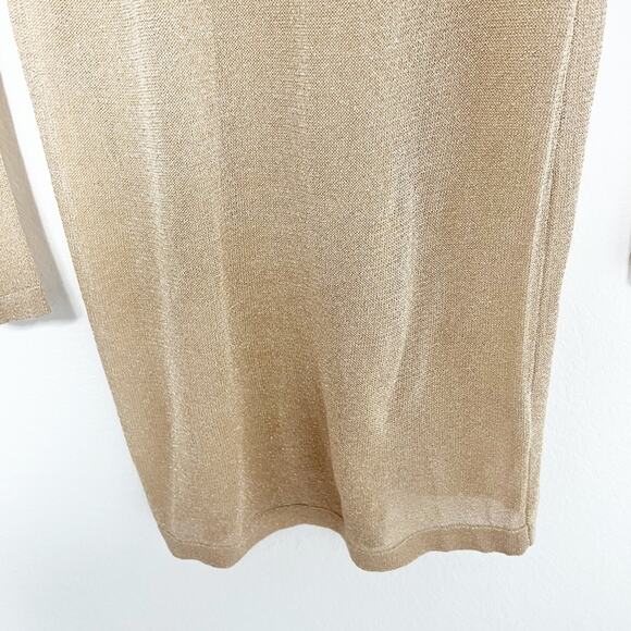 PRETTY LITTLE THING GOLD METALLIC SHEER KNIT CUT OUT BACK DRESS SIZE MEDIUM - Picture 6 of 7